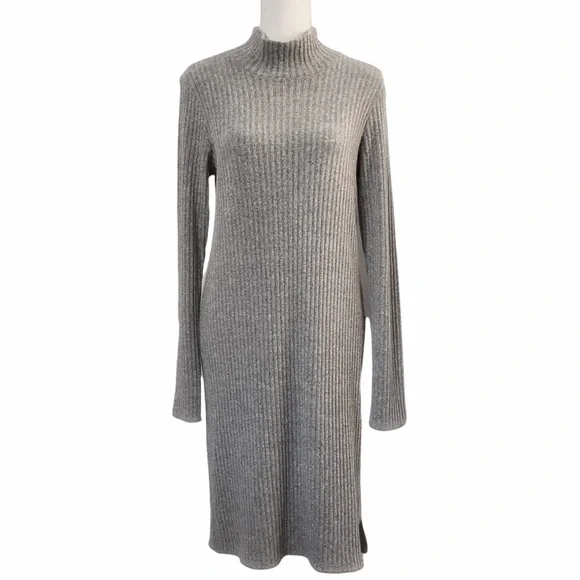 ARITZIA WILFRED FREE MARIE LIGHT GREY MOCK NECK LONG SLEEVE KNIT SWEATER DRESS - Picture 2 of 10